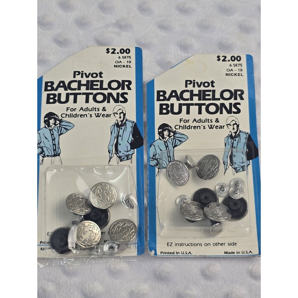 Vintage Bachelor Buttons New Silver Pivot Jeans Pants Replacement  Button Lot 2
